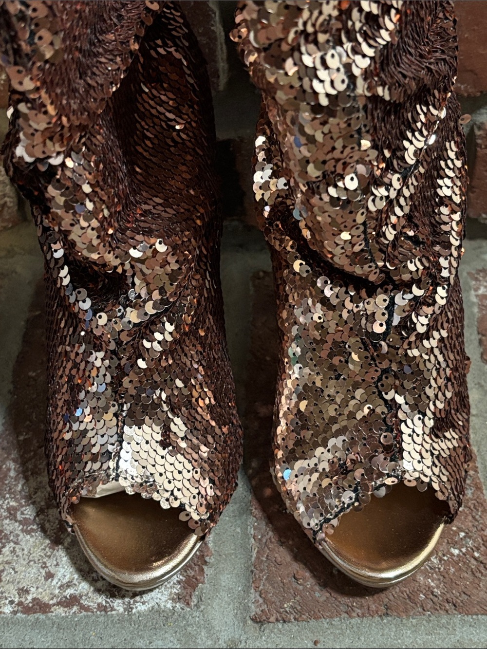 NWOT Liliana Copper Sequin Peep-Toe Ankle Boots Women’s Size 7 - Picture 5 of 7